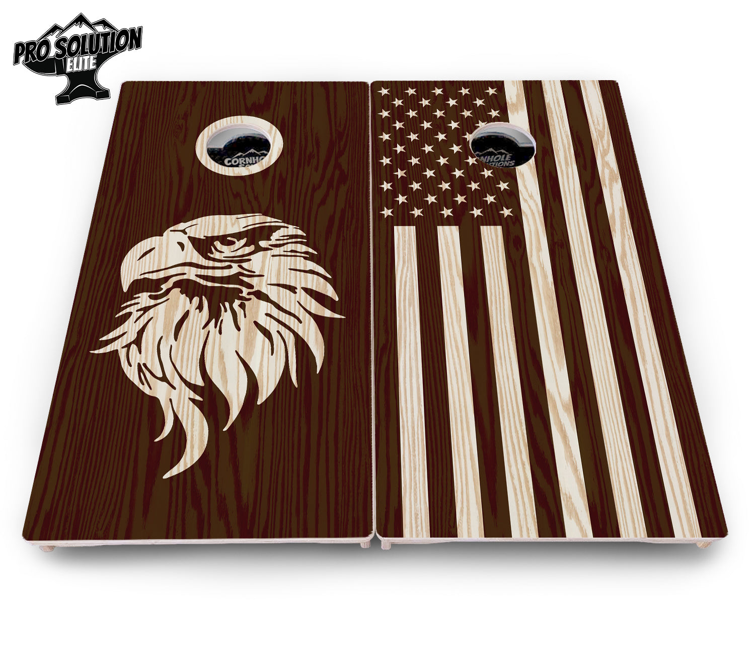 Stained Eagle & Flag Cornhole Boards - Pro Solution Elite Series