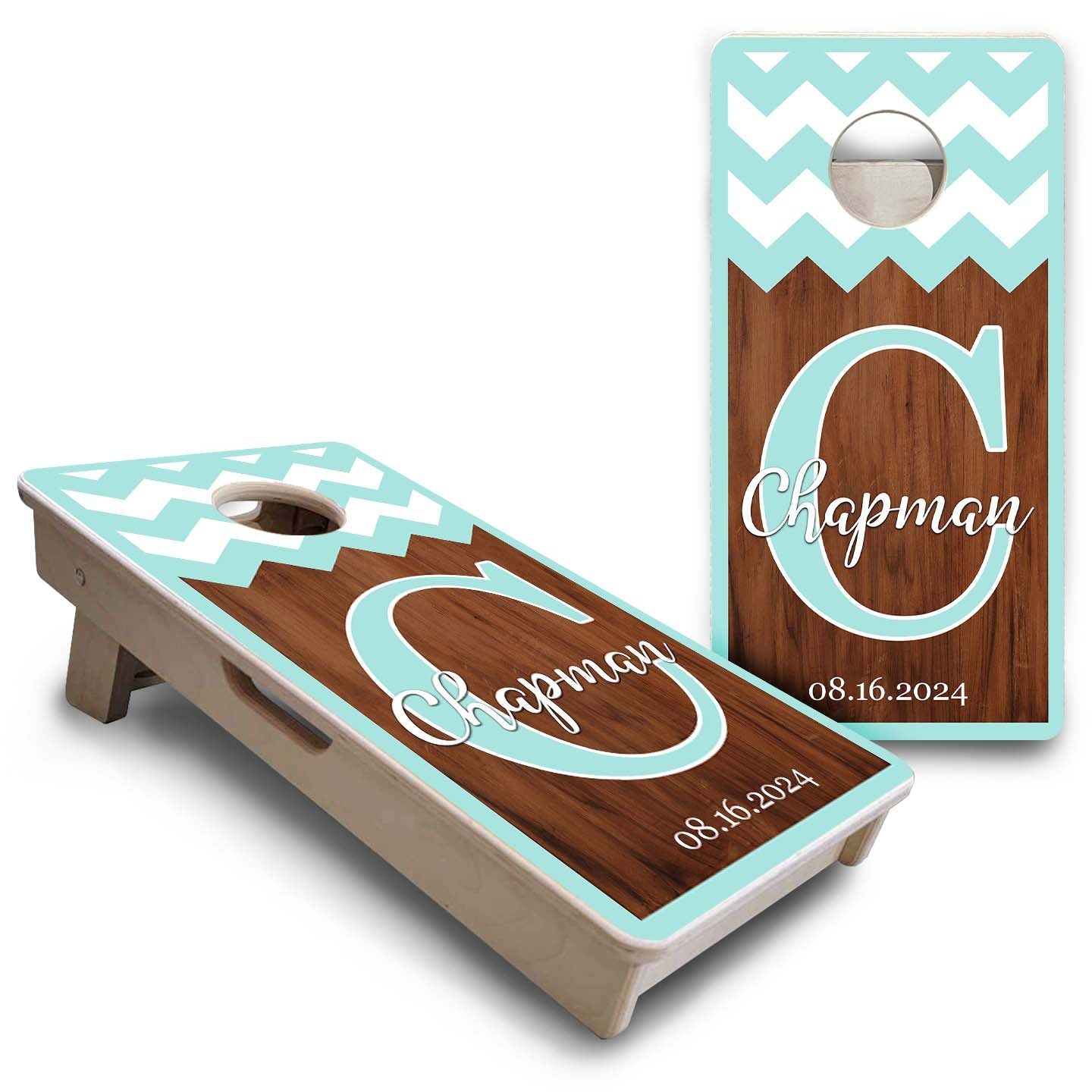 Mini Cornhole Boards - Mint Chevron