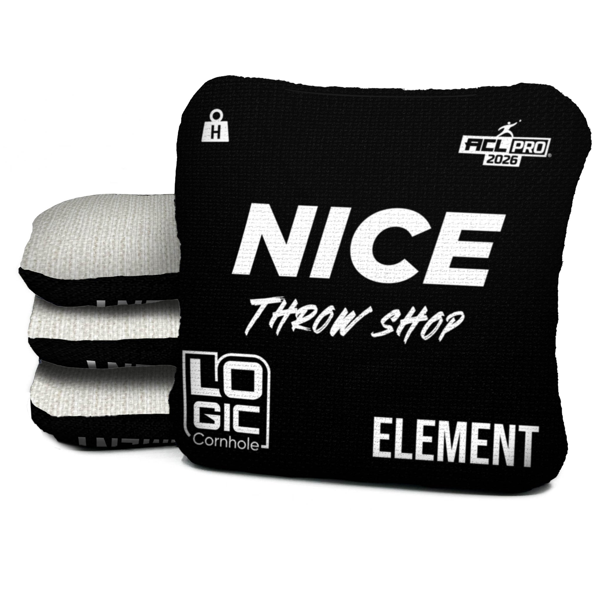 NICE THROW SHOP x LOGIC CORNHOLE - BLACK W/ WHITE CARPET - ACL PRO 2026 BAGS - MULTIPLE BAG SERIES - Set of 4 bags