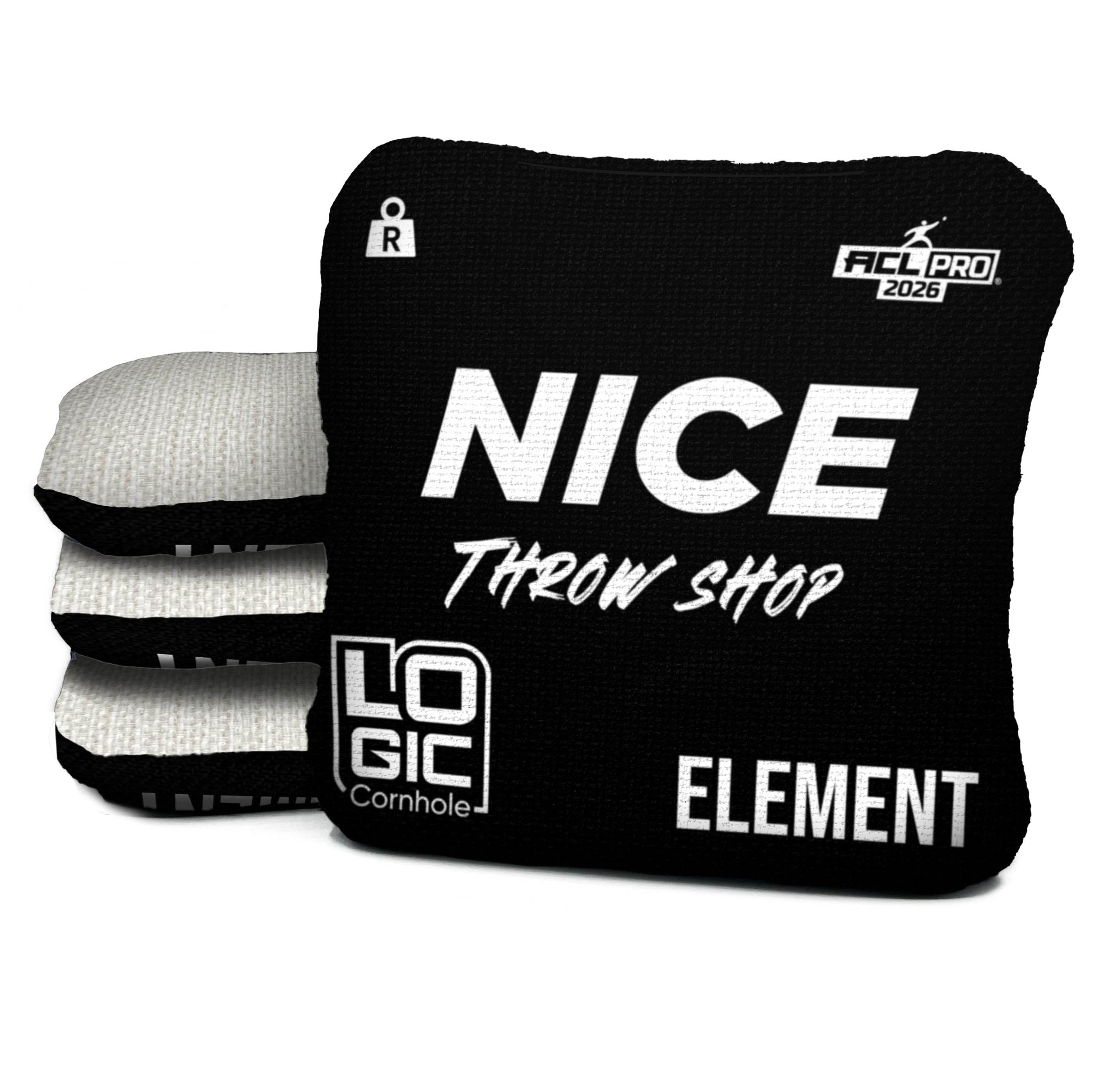 NICE THROW SHOP x LOGIC CORNHOLE - BLACK W/ WHITE CARPET - ACL PRO 2026 BAGS - MULTIPLE BAG SERIES - Set of 4 bags