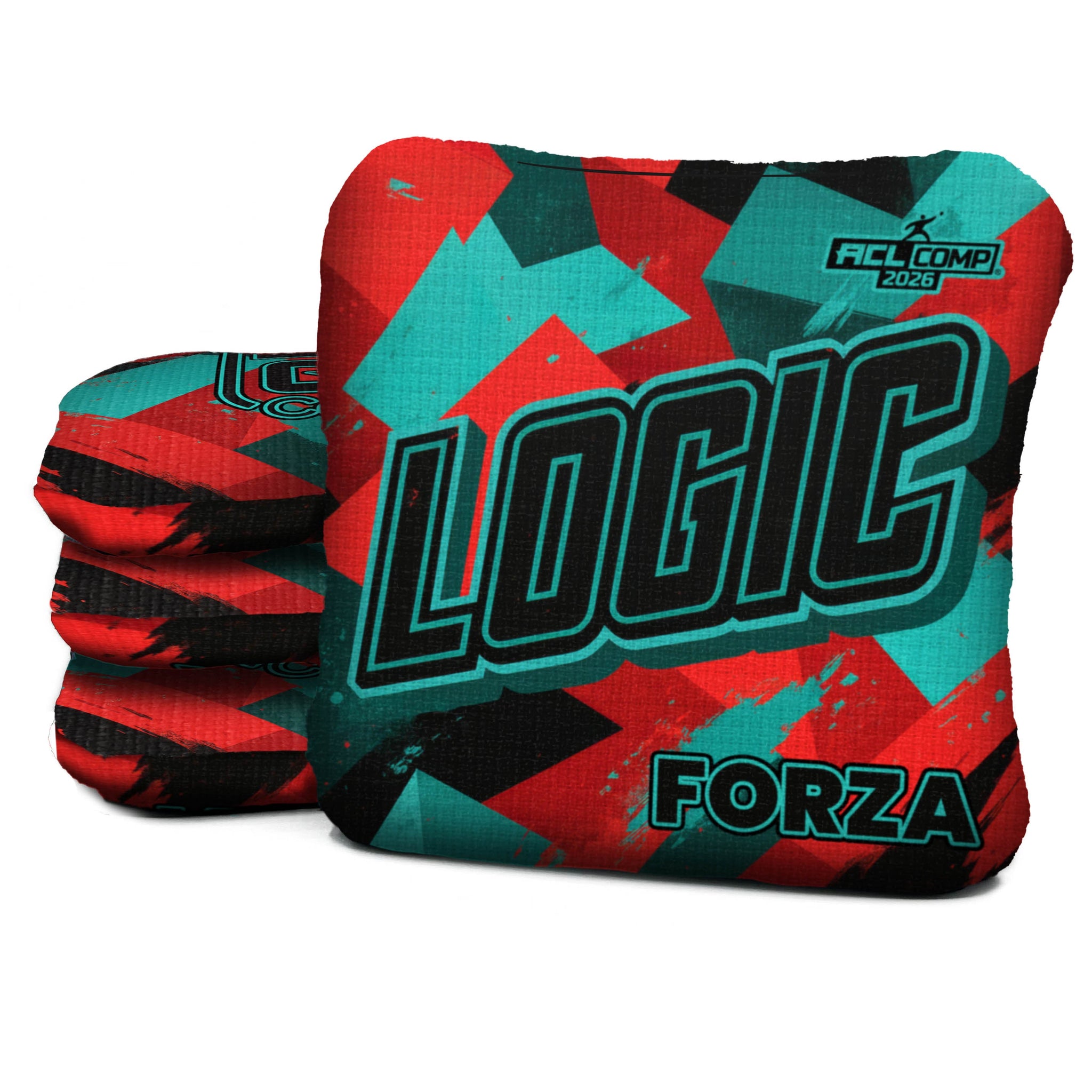 Logic Cornhole Angle Splat - Teal Red - ACL PRO 2026 BAGS - MULTIPLE BAG SERIES - Set of 4 bags
