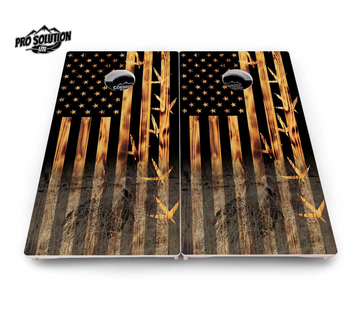Hidden Turkey Burnt Flag Cornhole Boards - Pro Solution Lite Series