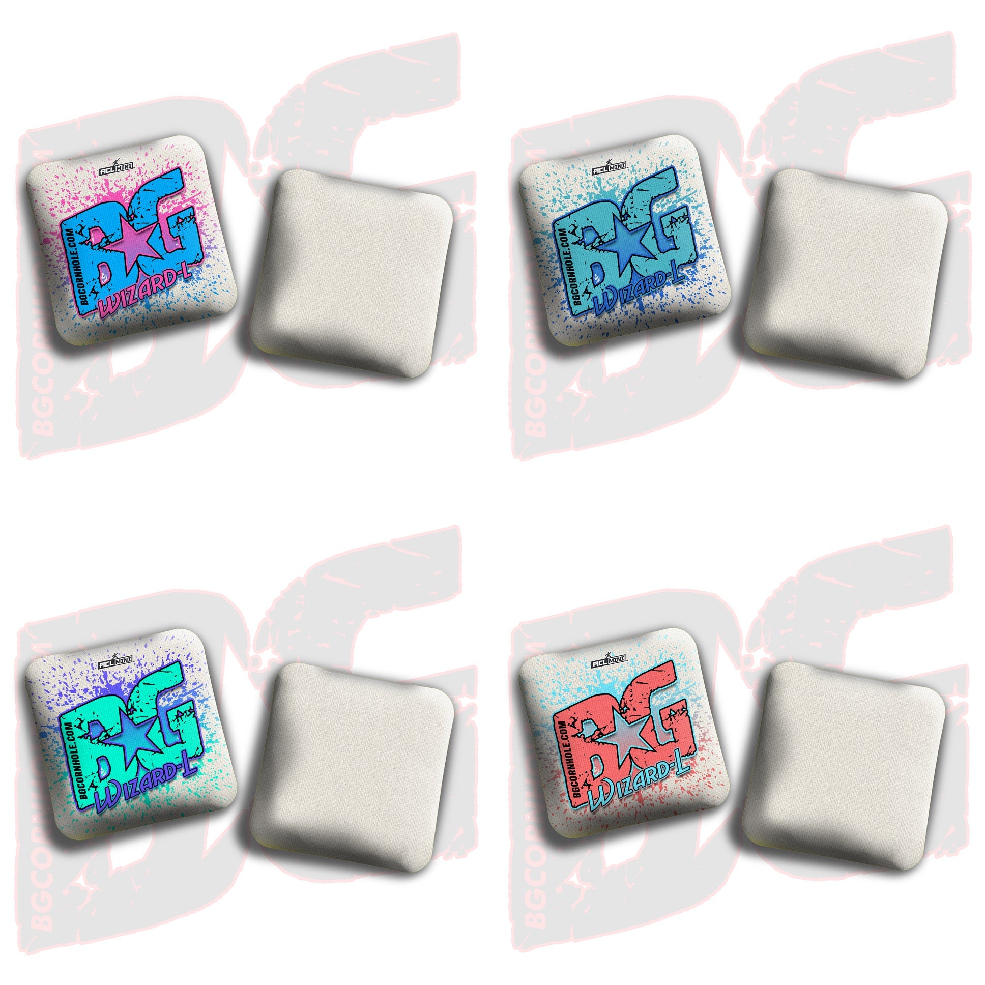 BG Cornhole 2025 BG Wizard L 4" Mini Cornhole Bags - “Paint Splatter" - Set of 4 Bags