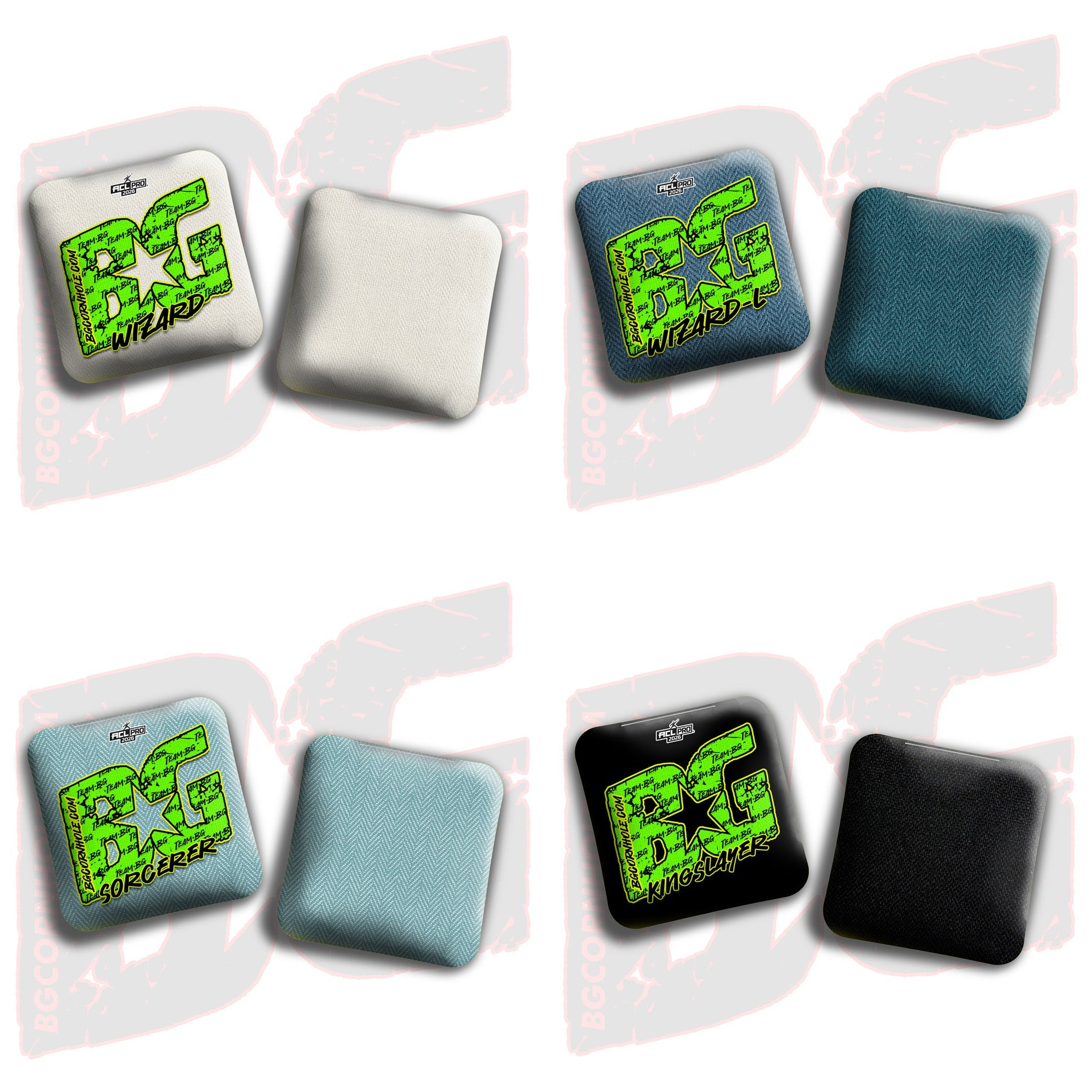 BG Cornhole 2026 Multiple Bag Models "Green Logo Colormatch" - ACL Pro Stamped Cornhole Bags - SET OF 4 BAGS