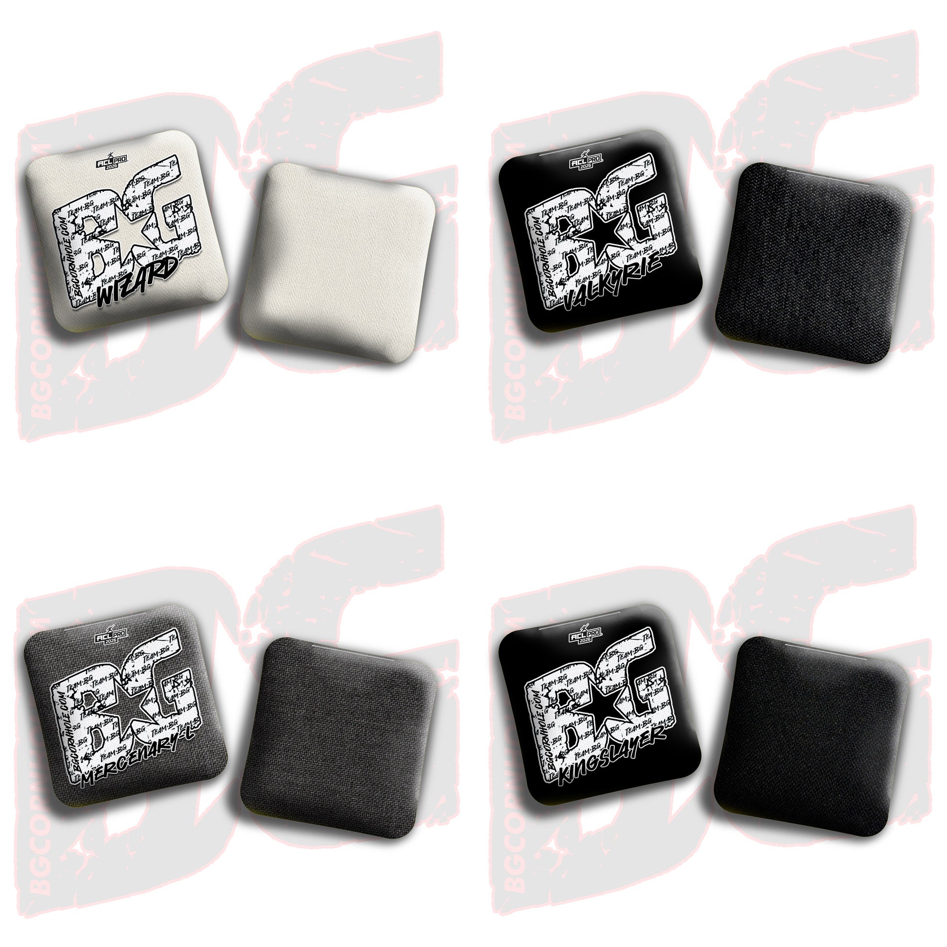 BG Cornhole 2026 Multiple Bag Models "White Logo Colormatch" - ACL Pro Stamped Cornhole Bags - SET OF 4 BAGS