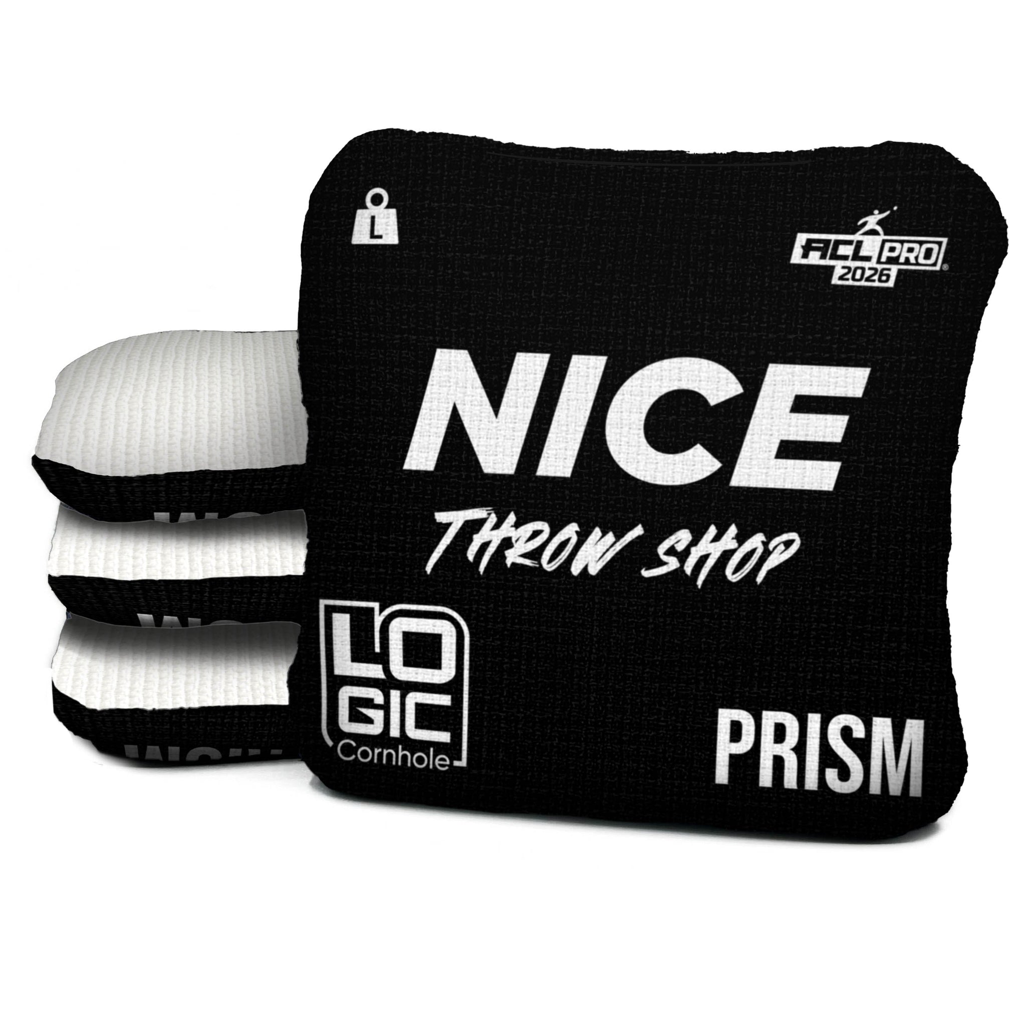 NICE THROW SHOP x LOGIC CORNHOLE - BLACK W/ WHITE CARPET - ACL PRO 2026 BAGS - MULTIPLE BAG SERIES - Set of 4 bags
