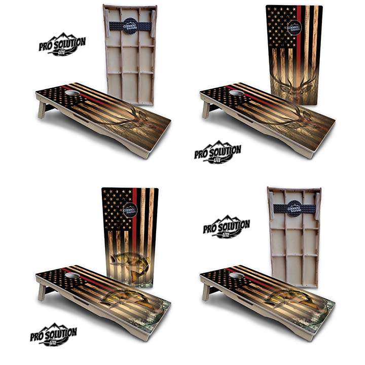 Red Line Deer & Fish Flag Cornhole Boards - Pro Solution Elite Series