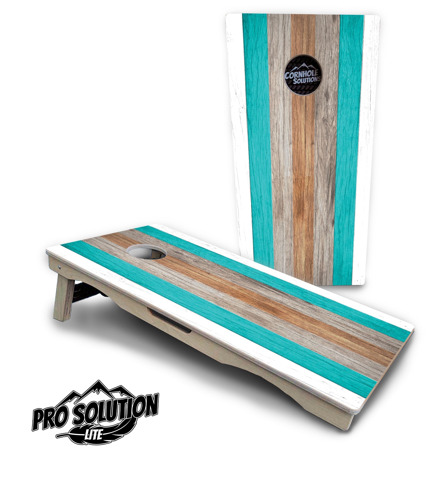 Beach Theme Stripe Cornhole Boards - Pro Solution Lite Series