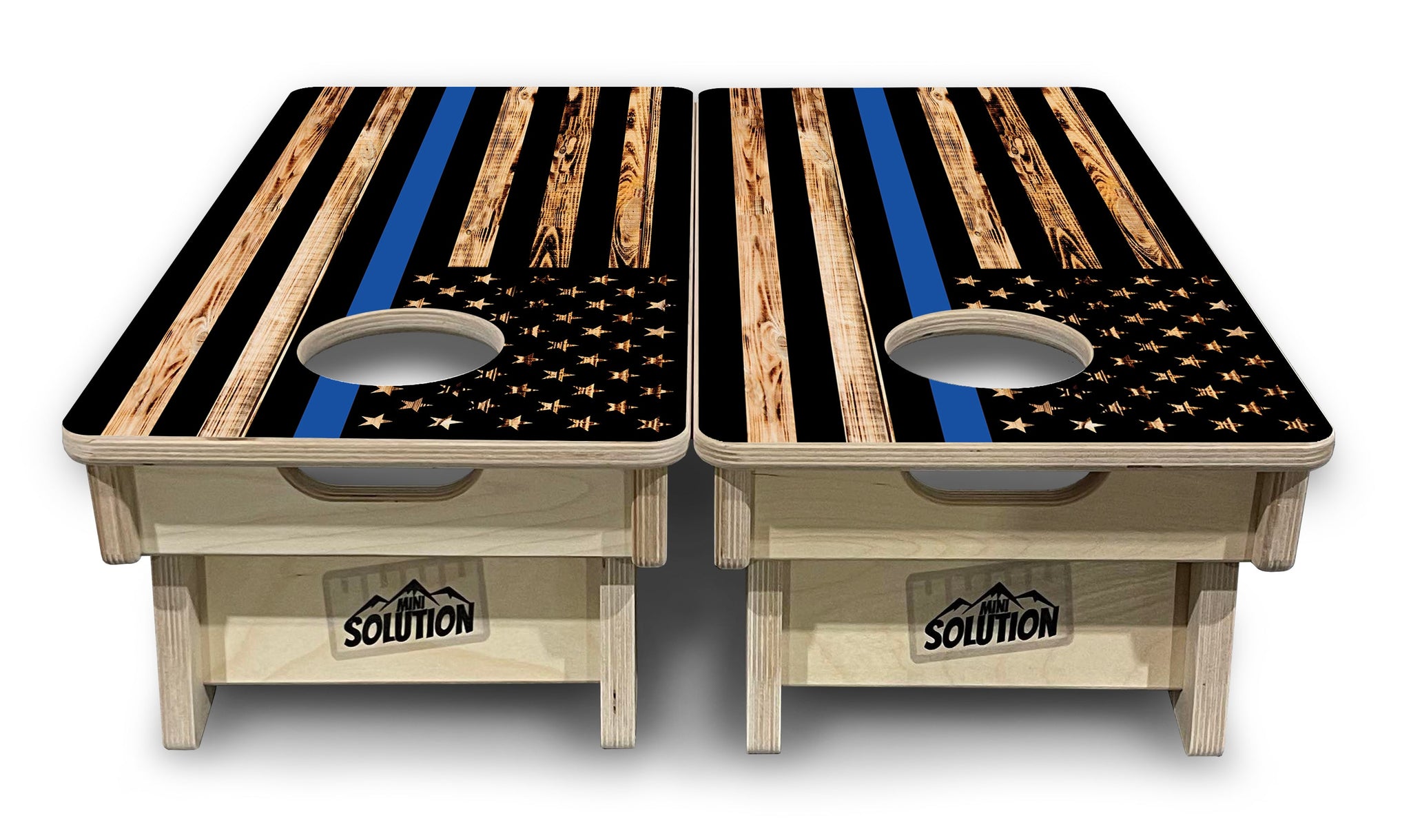 Mini Cornhole Boards - Blue & Red Line Burnt Flags