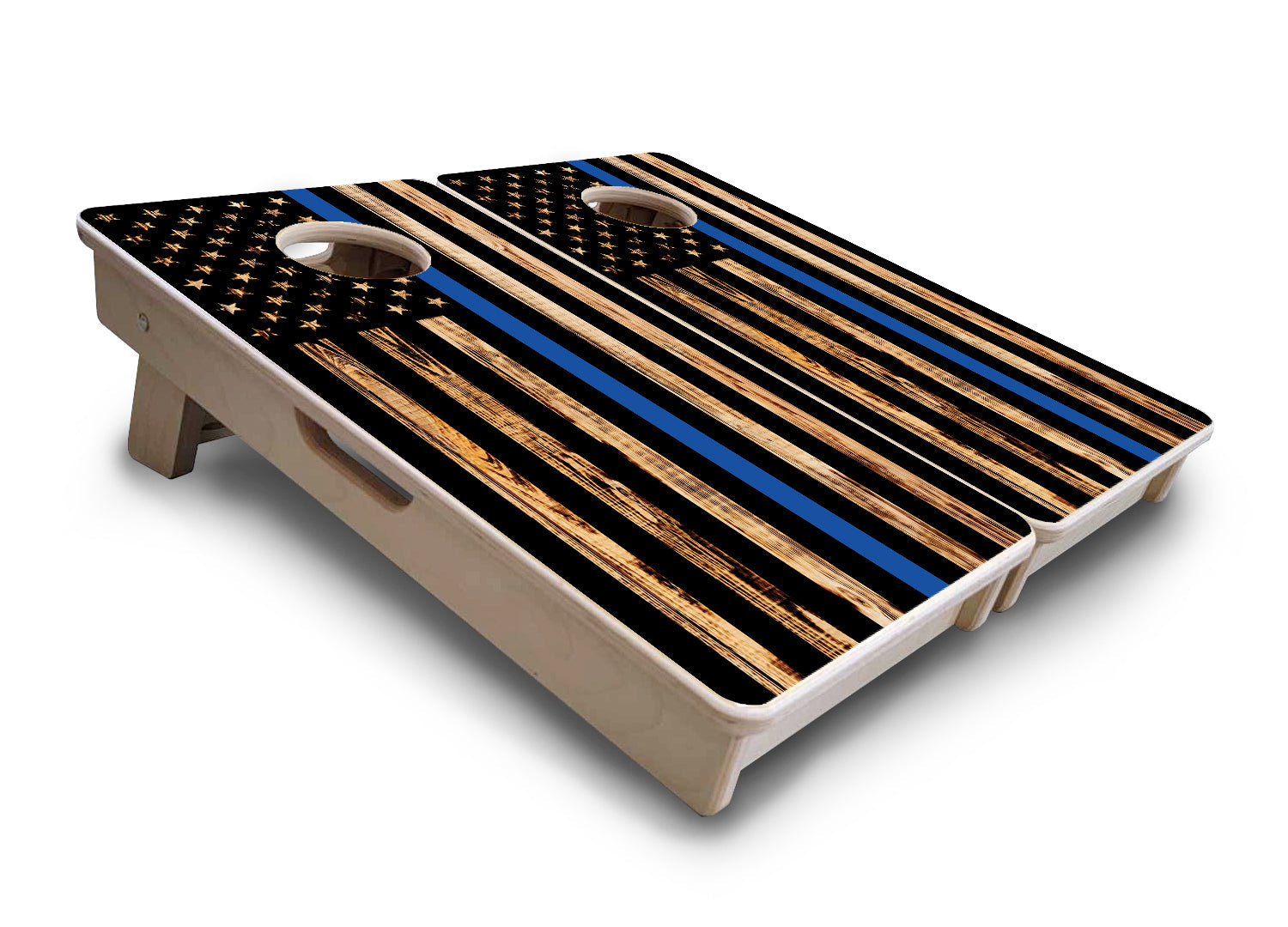 Mini Cornhole Boards - Blue & Red Line Burnt Flags