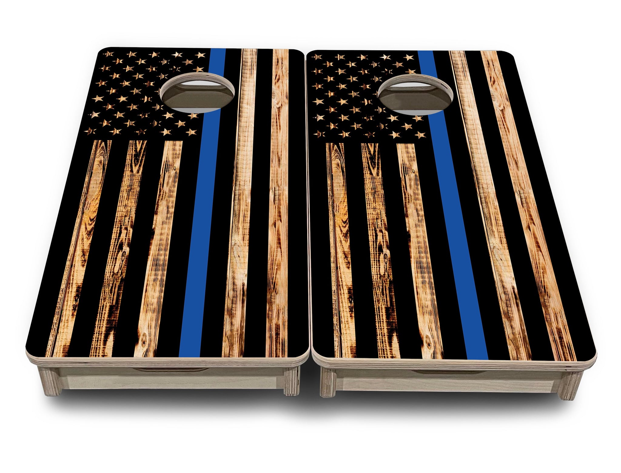 Mini Cornhole Boards - Blue & Red Line Burnt Flags
