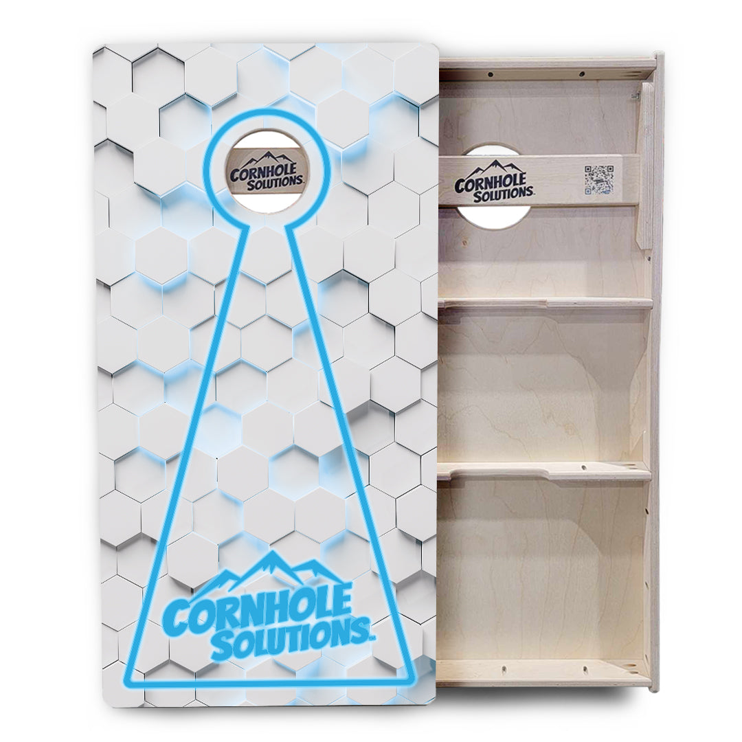 Glow Hole White Background Cornhole Boards - Professional Tournament Series