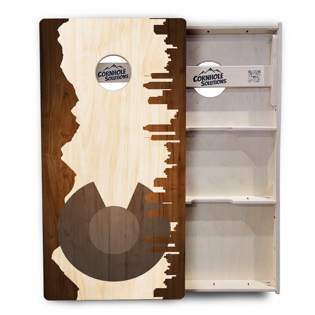 Colorado Natural Wood Skyline Cornhole Boards - Professional Tournament Series