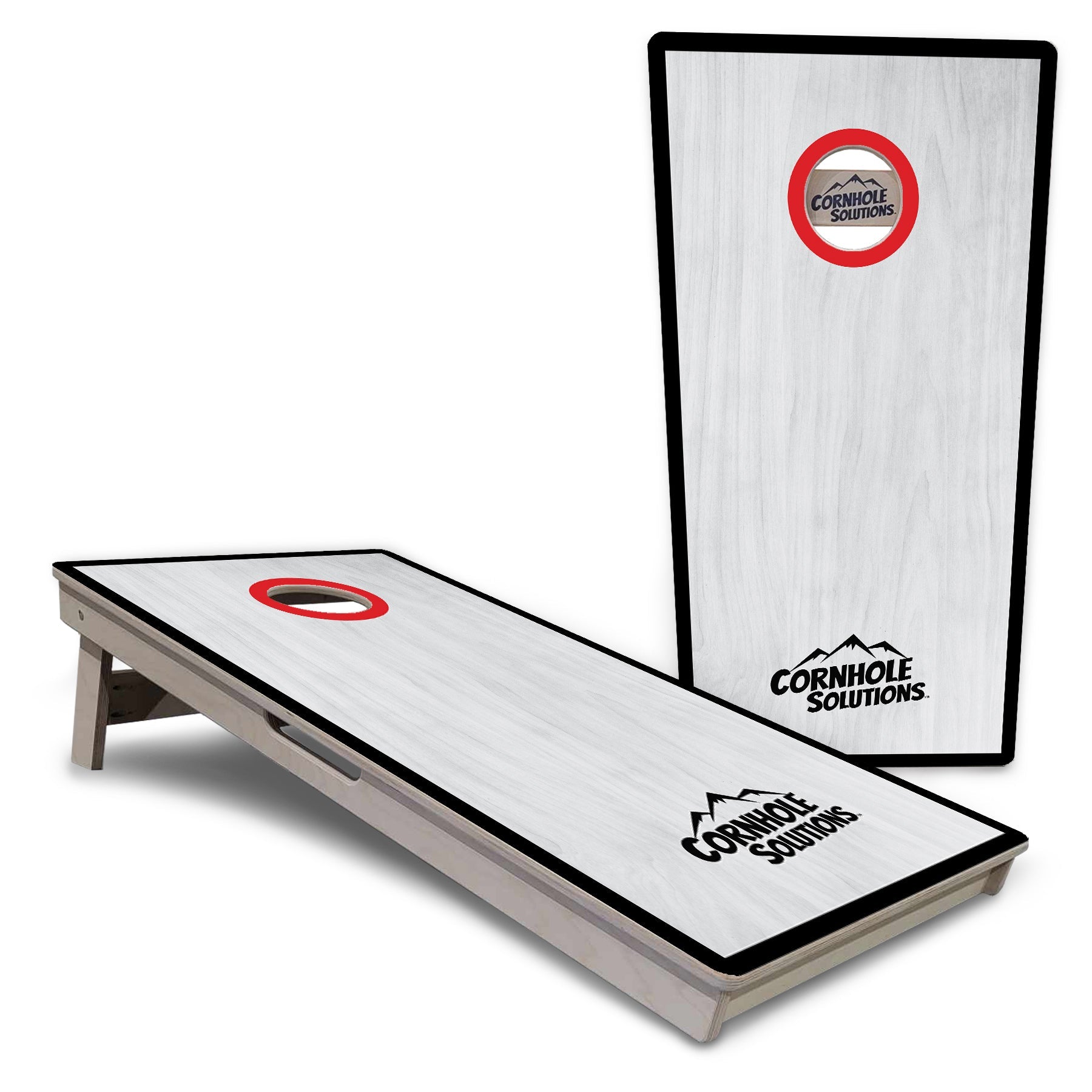Red/Black Hole Ring Grey Wash Cornhole Boards - Professional Tournament Series