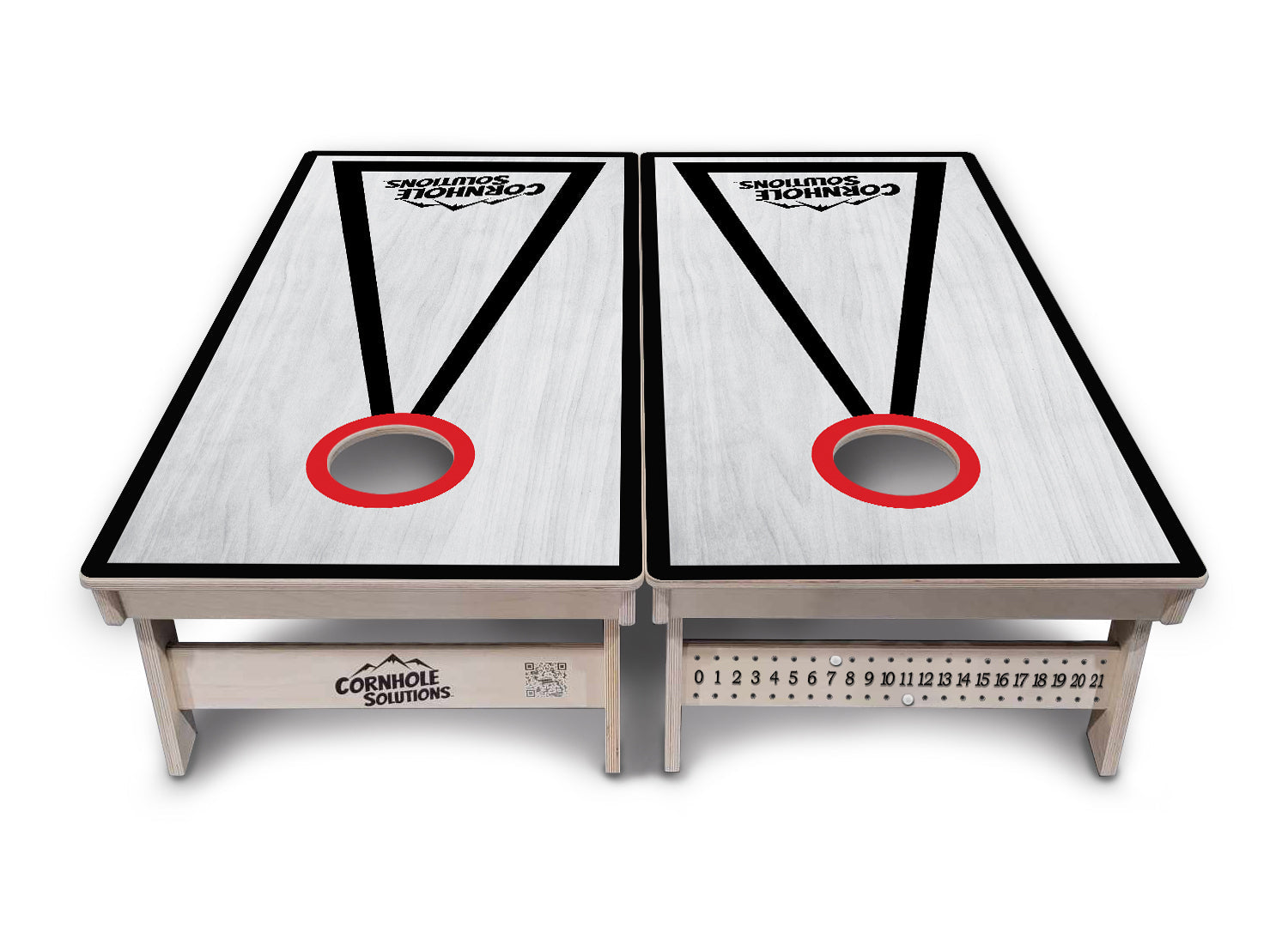 Red/Black Hole Ring Grey Wash Cornhole Boards - Professional Tournament Series