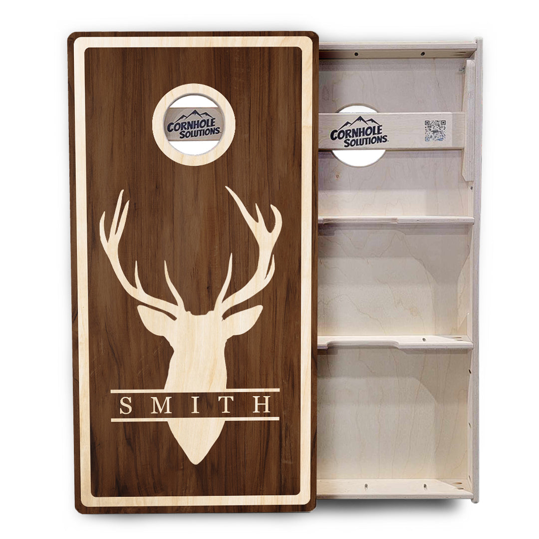 Deer Head Name Cornhole Boards - Professional Tournament Series - Personalized