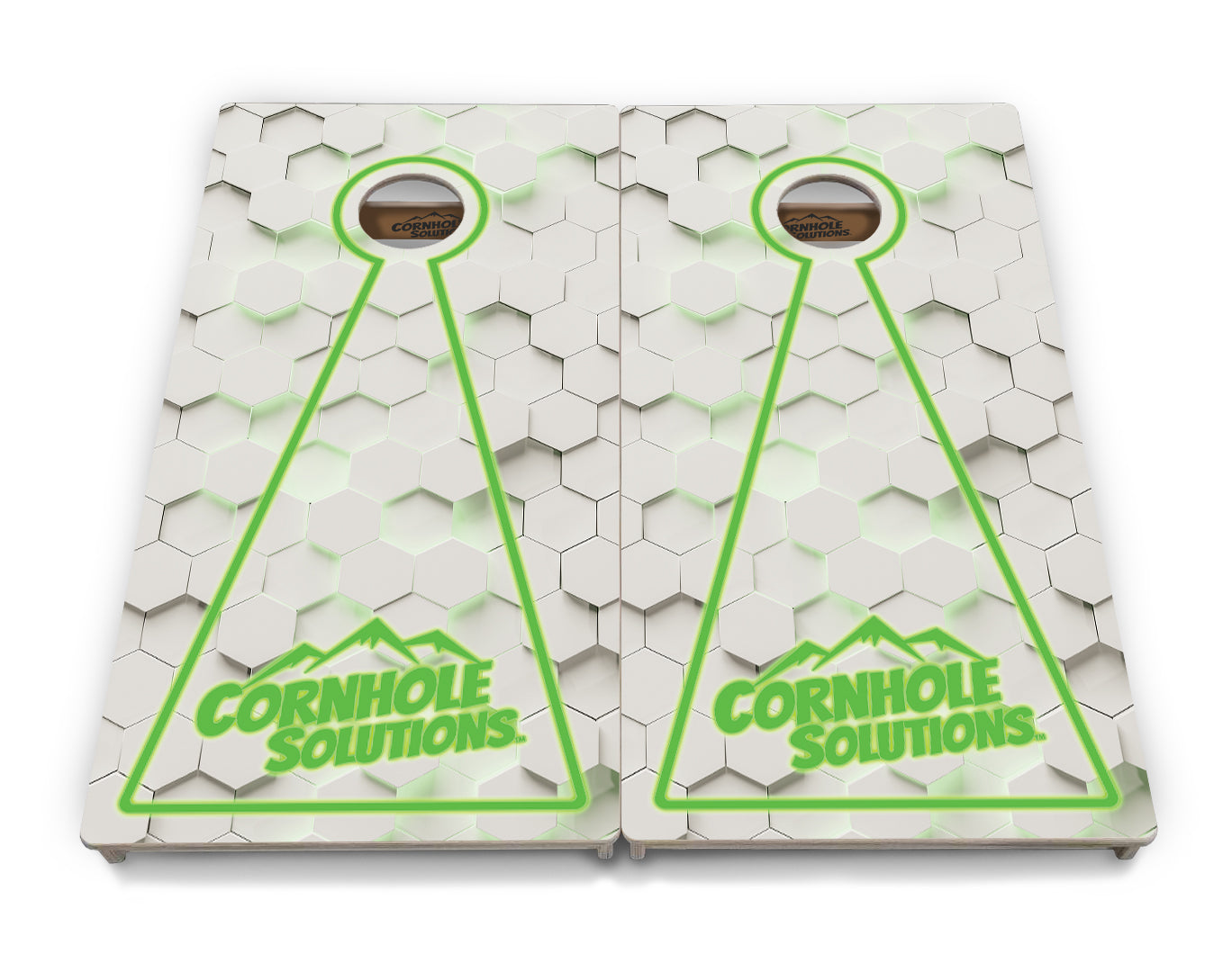 Glow Hole White Background Cornhole Boards - Professional Tournament Series