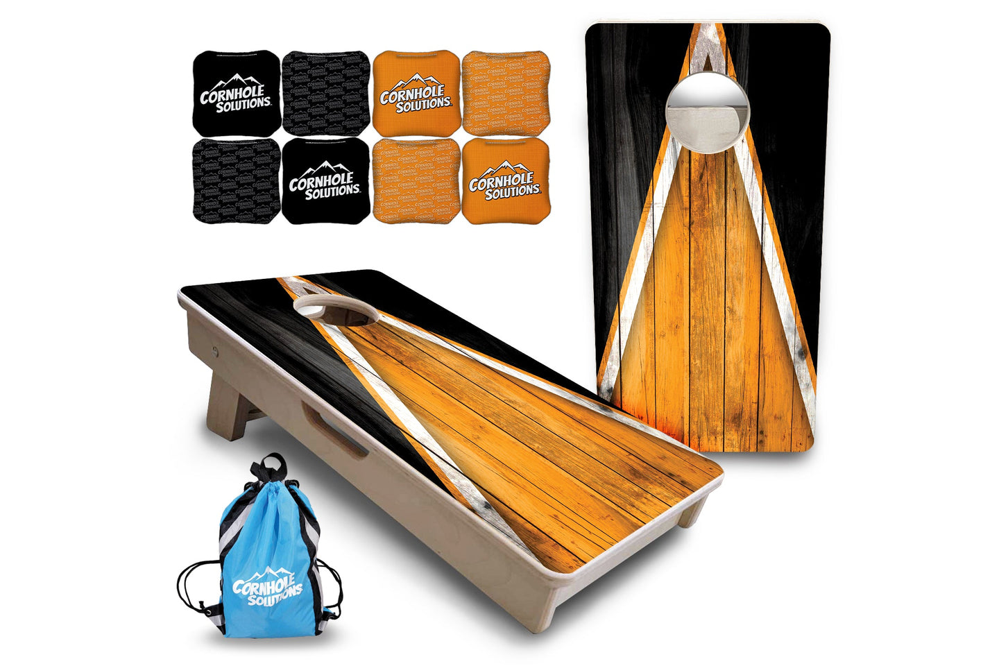 Mini Cornhole Boards - Orange & Black Triangle