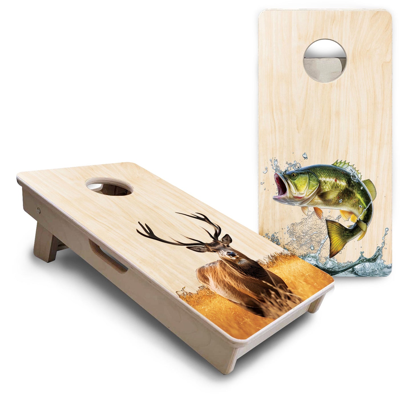 Mini Cornhole Boards - Natural Deer & Fish