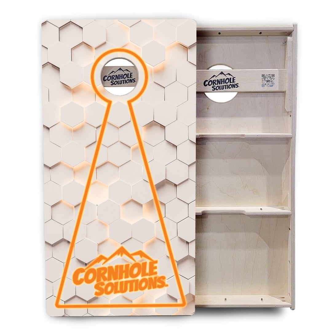 Glow Hole White Background Cornhole Boards - Professional Tournament Series