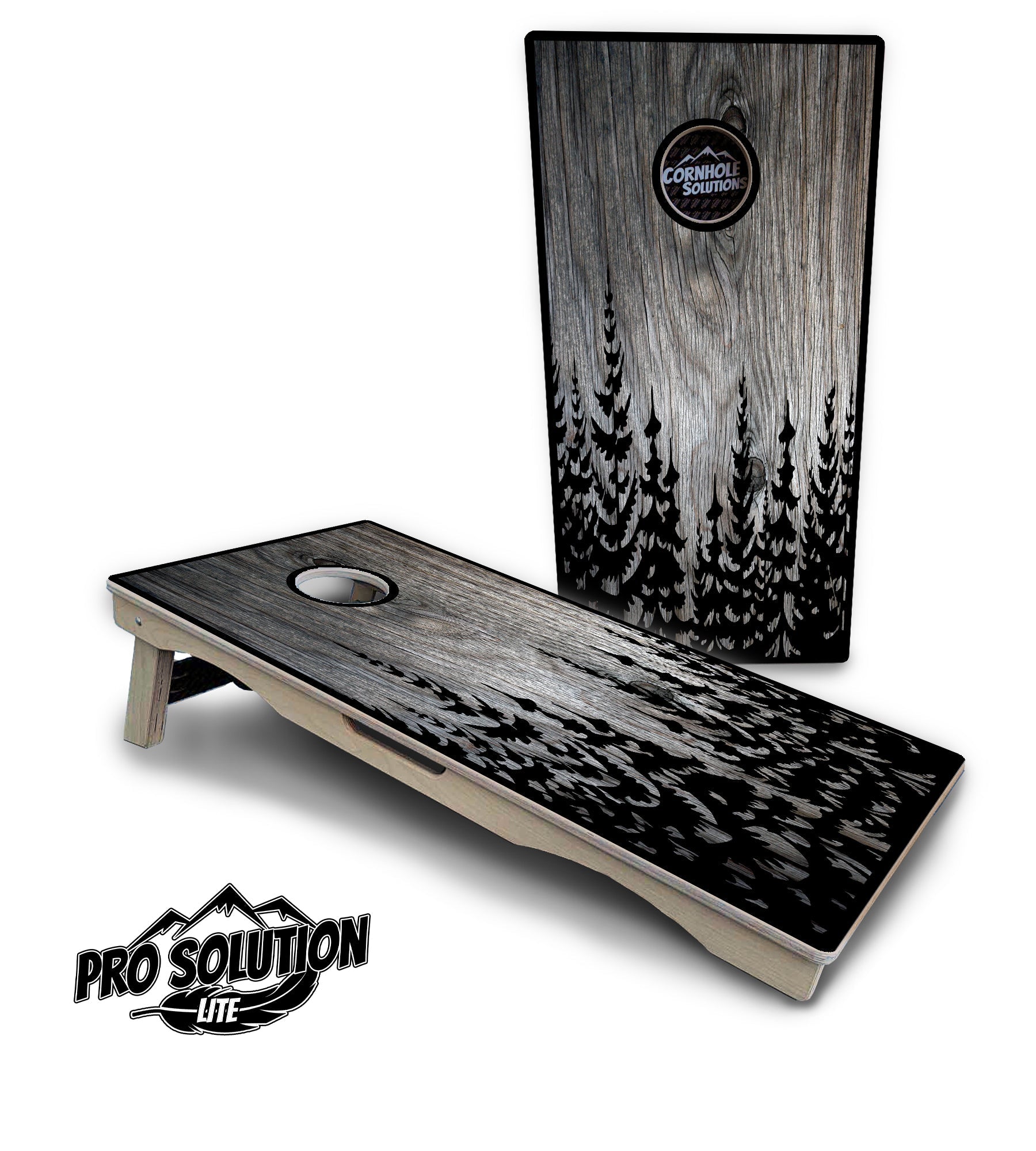Greyscale Pine Trees Cornhole Boards - Pro Solution Lite Series