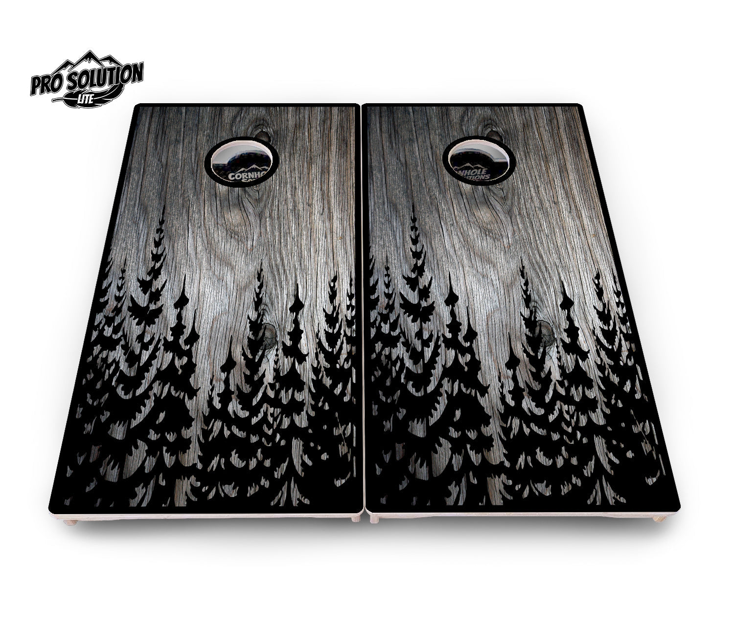 Greyscale Pine Trees Cornhole Boards - Pro Solution Lite Series