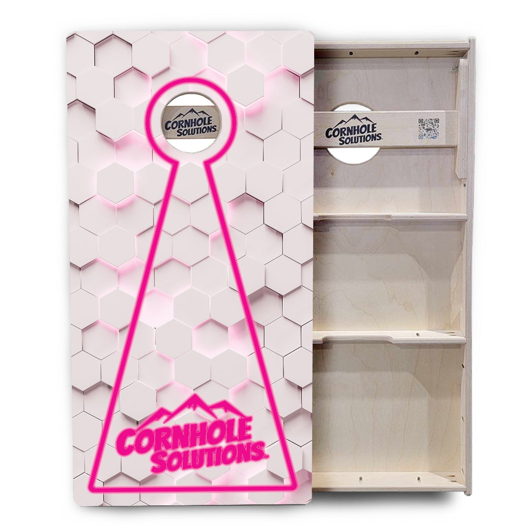 Glow Hole White Background Cornhole Boards - Professional Tournament Series