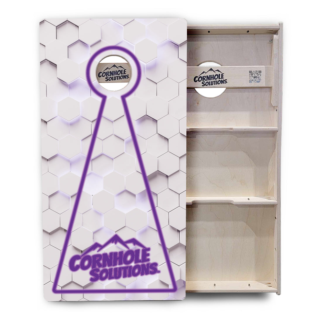 Glow Hole White Background Cornhole Boards - Professional Tournament Series