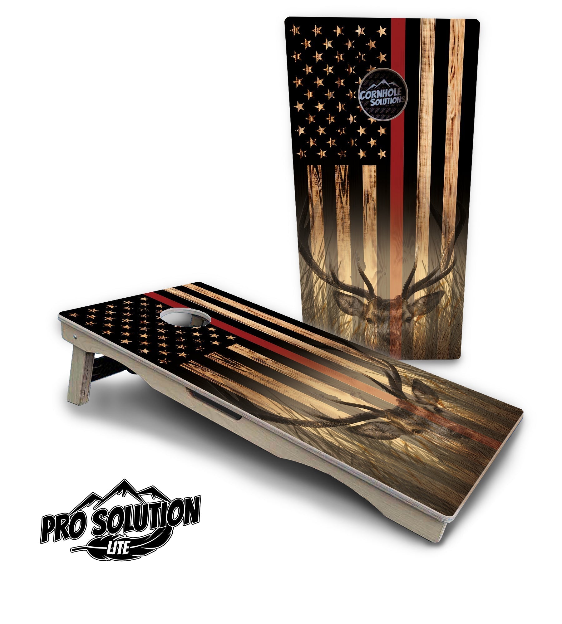 Red Line Deer & Fish Flag Cornhole Boards - Pro Solution Elite Series
