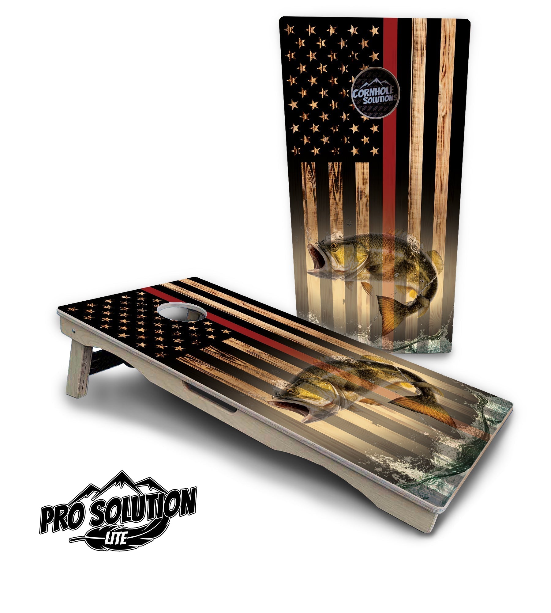 Red Line Deer & Fish Flag Cornhole Boards - Pro Solution Elite Series