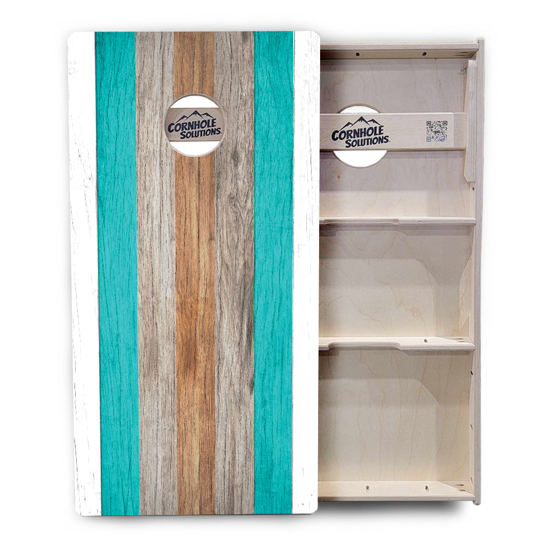 Beach Theme Stripe Cornhole Boards - Professional Tournament Series