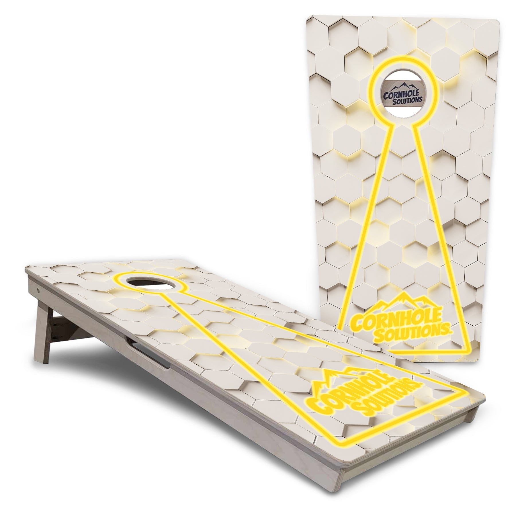 Glow Hole White Background Cornhole Boards - Professional Tournament Series