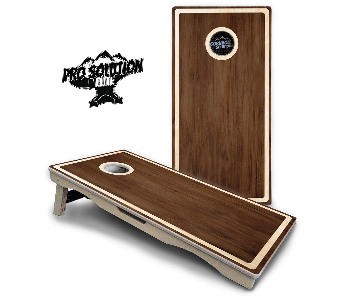 Dark Wood Natural Border Cornhole Boards - Pro Solution Elite Series
