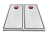 Red/Black Hole Ring Grey Wash Cornhole Boards - All Weather Series