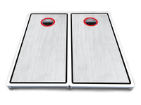 Red/Black Hole Ring Grey Wash Cornhole Boards - All Weather Series