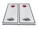 Red/Black Hole Ring Grey Wash Cornhole Boards - All Weather Series
