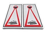 Red/Black Hole Ring Grey Wash Cornhole Boards - All Weather Series