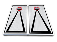 Red/Black Hole Ring Grey Wash Cornhole Boards - All Weather Series