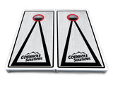 Red/Black Hole Ring Grey Wash Cornhole Boards - All Weather Series