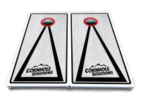 Red/Black Hole Ring Grey Wash Cornhole Boards - All Weather Series