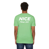 NICE Throw Shop Unisex Tee White Logo – Multiple Colors