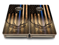 Mini Cornhole Boards - Blue & Red Line Deer & Fish Flag