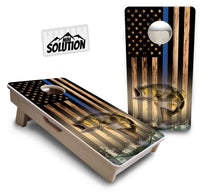 Mini Cornhole Boards - Blue & Red Line Deer & Fish Flag