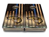 Mini Cornhole Boards - Blue & Red Line Deer & Fish Flag