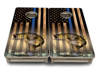 Mini Cornhole Boards - Blue & Red Line Deer & Fish Flag