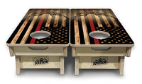 Mini Cornhole Boards - Blue & Red Line Deer & Fish Flag