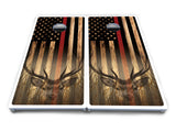 Blue & Red Line Deer & Fish Flag Cornhole Boards - All Weather Series