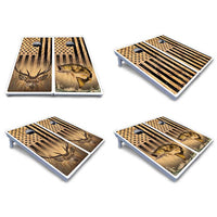 Light Wood Flag Deer & Fish Cornhole Boards - All Weather Series