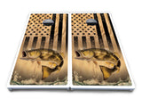 Light Wood Flag Deer & Fish Cornhole Boards - All Weather Series