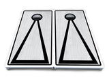 Red/Black Hole Ring Grey Wash Cornhole Boards - All Weather Series